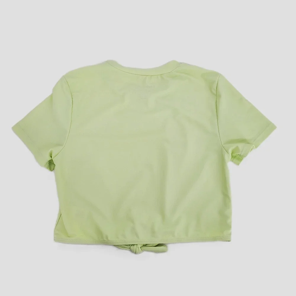 Reebok Girls Size Large 10 Cropped Tie Front Swim Top Green Short‎ Sleeve UPF 50